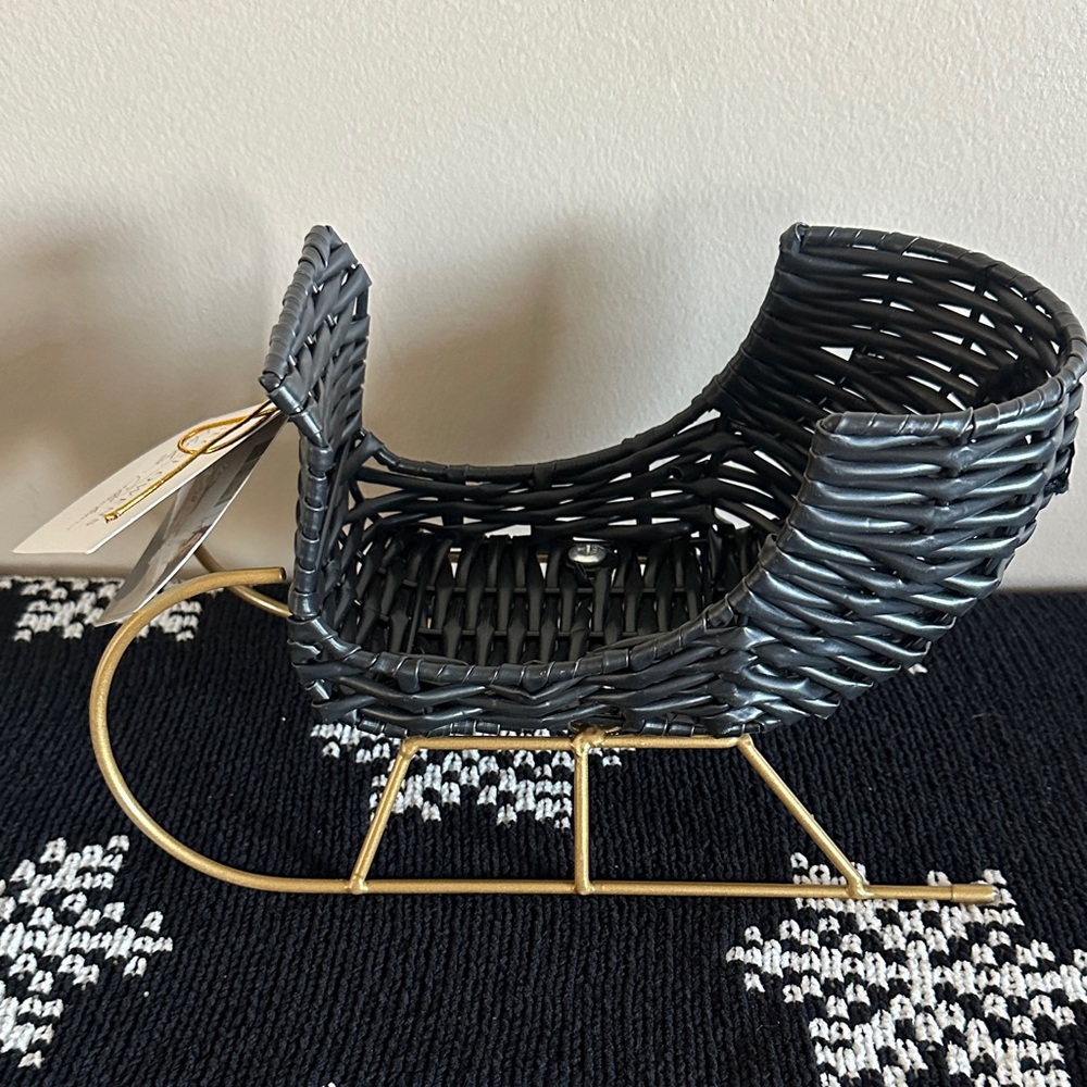 Becki Owens Holiday Christmas Sleigh Decor  Black & Gold Rattan NEW!